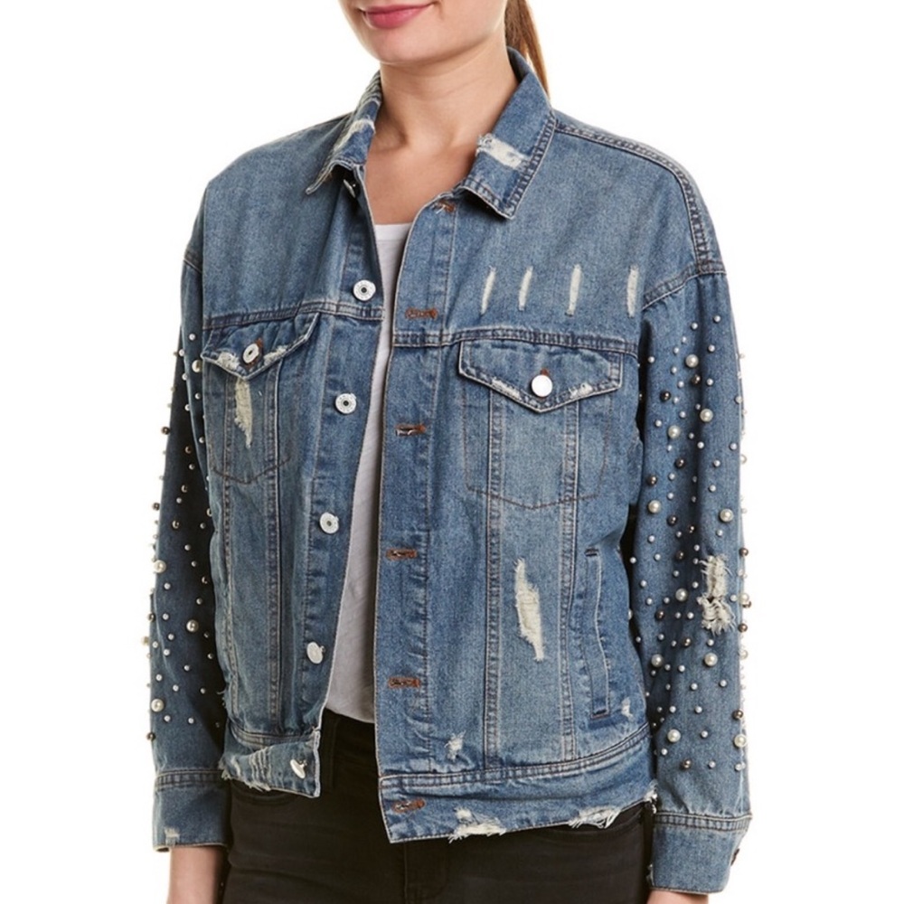 Elan Denim Jean Jacket with Pearl Studs Medium